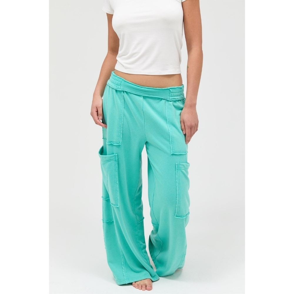 CloudDweller Mineral Washed Cotton Wide Leg Cargo Sweatpants Turquoise
